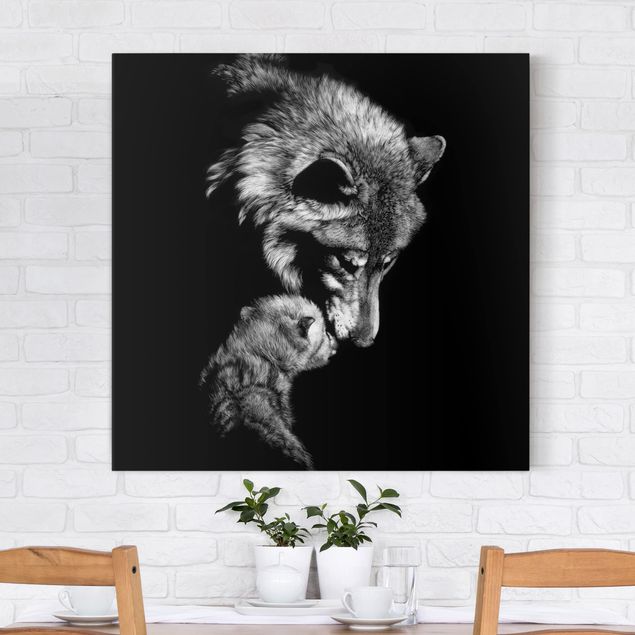 Leinwandbilder schwarz-weiß Wolf vor Schwarz