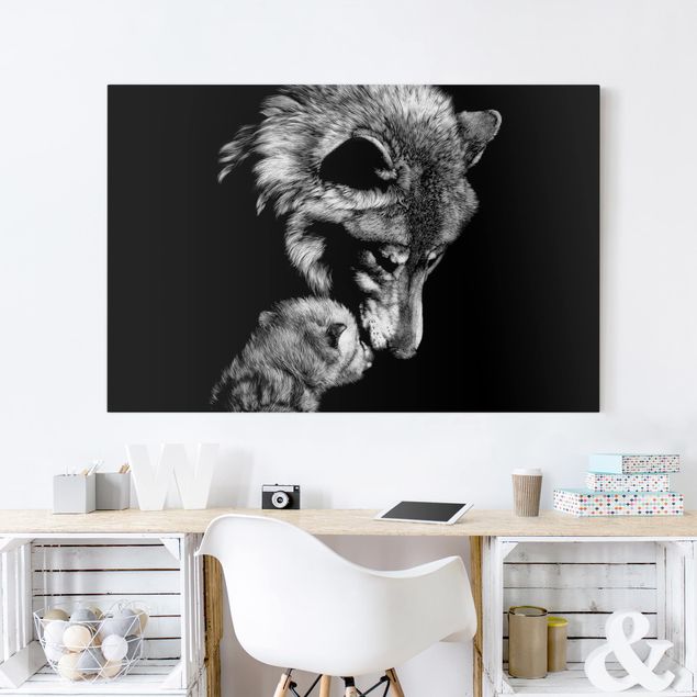 Leinwandbilder Tiere Wolf vor Schwarz