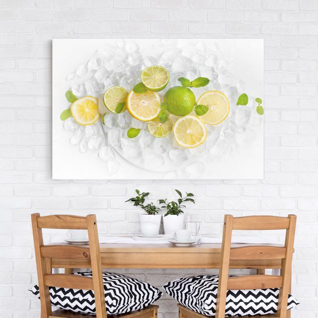 Wandbilder Früchte Zitrusfrüchte auf Eiswürfel