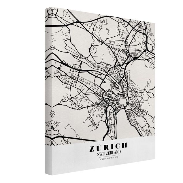 Wandbilder Weltkarten Stadtplan Zürich - Klassik