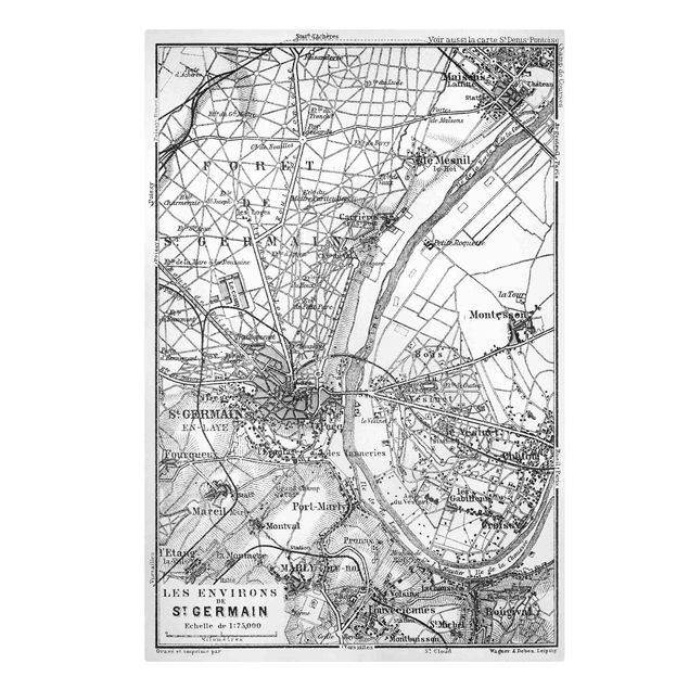 Leinwand schwarz-weiß Vintage Karte St Germain Paris