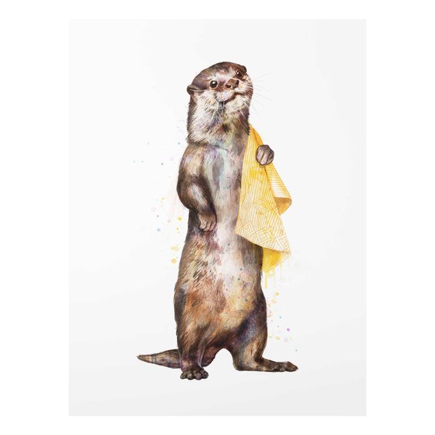 Wandbilder Modern Illustration Otter mit Handtuch Malerei Weiß