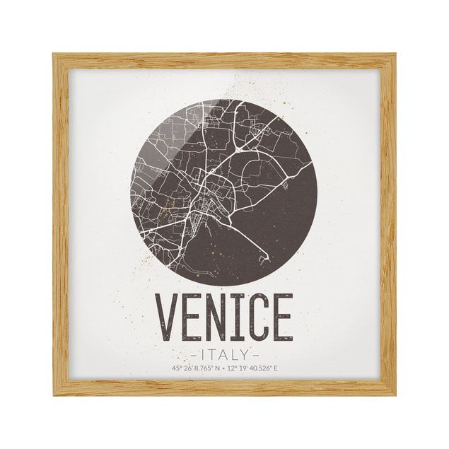 Bilderrahmen mit Sprüchen Stadtplan Venice - Retro