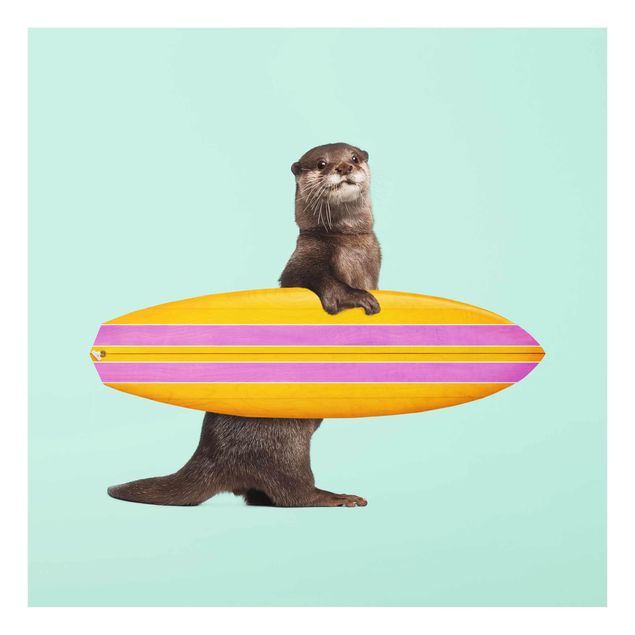 Wandbilder Kunstdrucke Otter mit Surfbrett