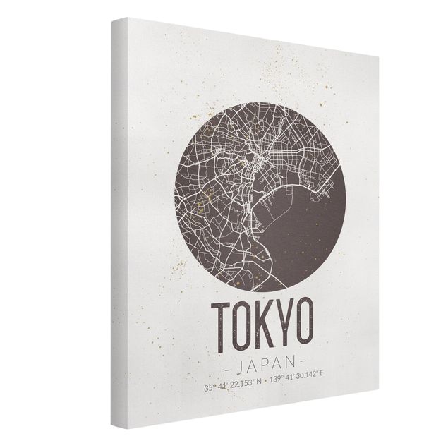 schwarz-weiß Bilder auf Leinwand Stadtplan Tokyo - Retro