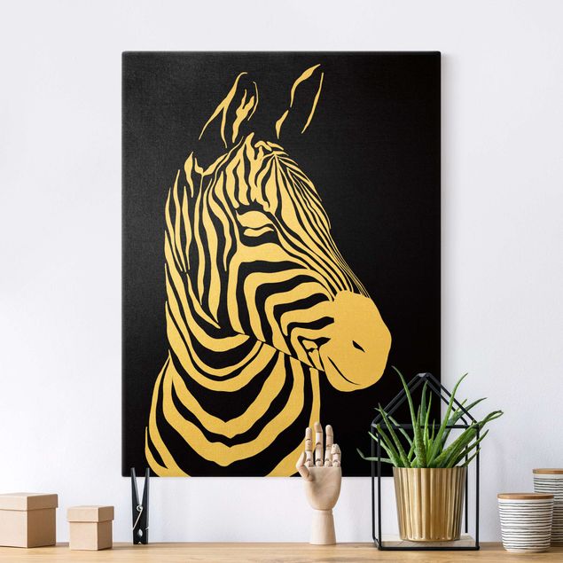 Zebra Leinwand Safari Tiere - Portrait Zebra Schwarz