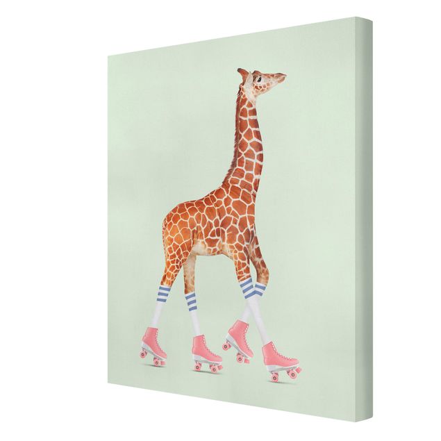 Wandbilder Kunstdrucke Giraffe mit Rollschuhen
