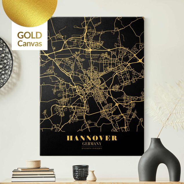 Weltkarte Leinwandbild Stadtplan Hannover - Klassik Schwarz