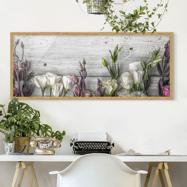 Blumenbilder mit Rahmen Tulpen-Rose Shabby Holzoptik