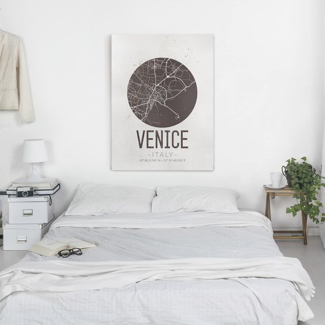 Leinwandbilder schwarz-weiß Stadtplan Venice - Retro