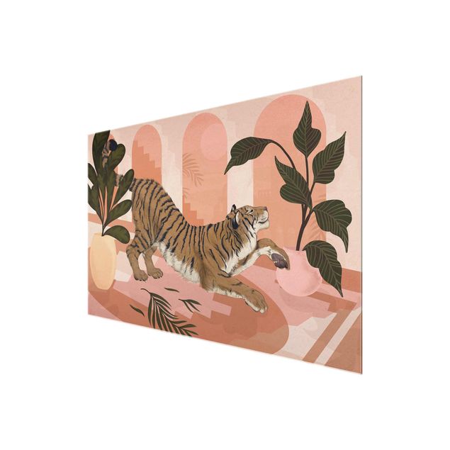Wandbilder Modern Illustration Tiger in Pastell Rosa Malerei
