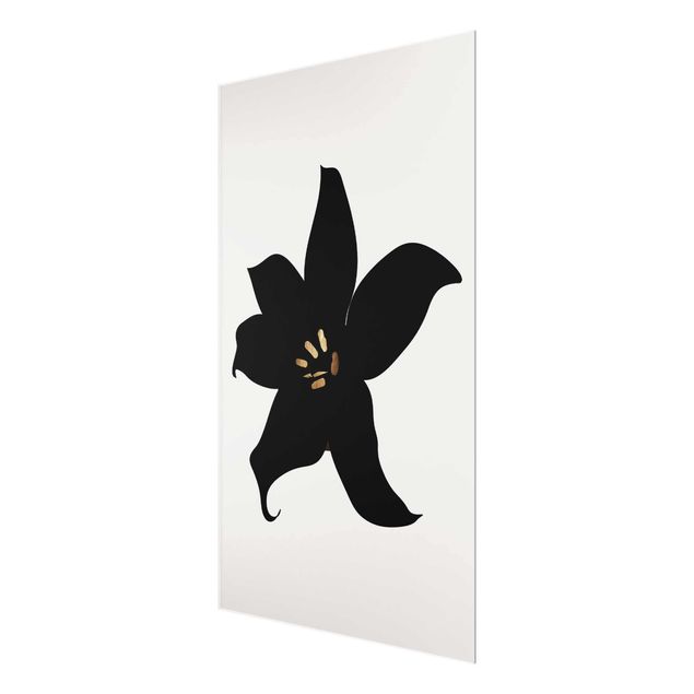 Glasbilder Schwarz-Weiß Grafische Pflanzenwelt - Orchidee Schwarz und Gold