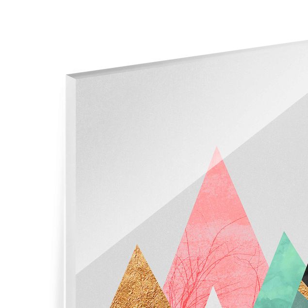 Glasbilder Natur Dreieckige Berge mit Goldspitzen