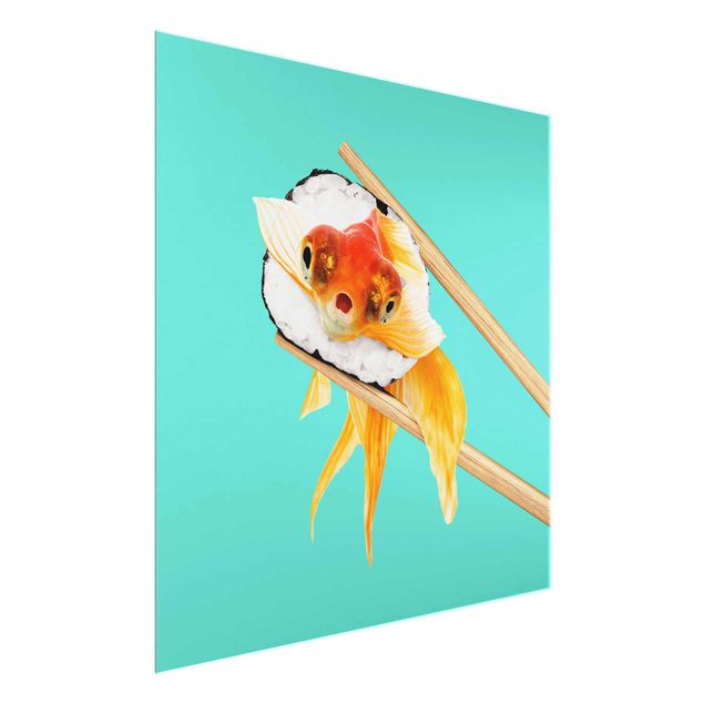 Glasbilder Tiere Sushi mit Goldfisch