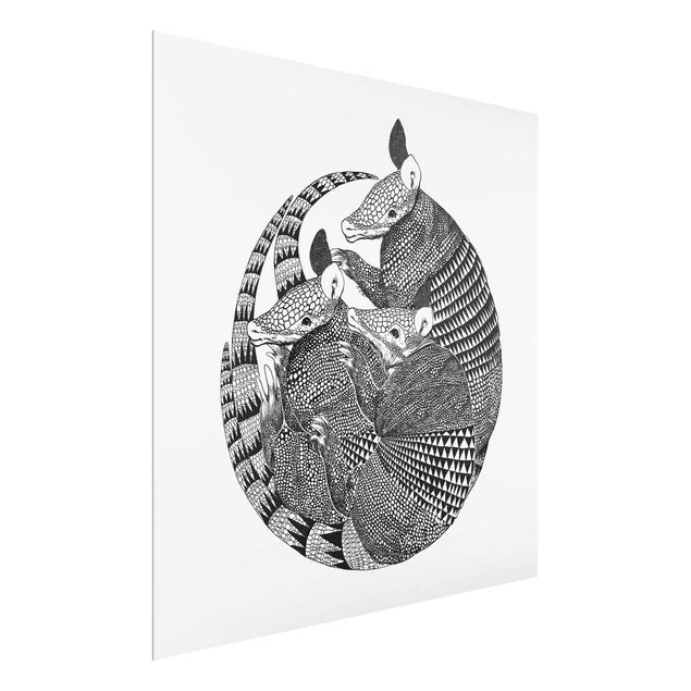 Glasbilder Tiere Illustration Gürteltiere Schwarz Weiß Muster