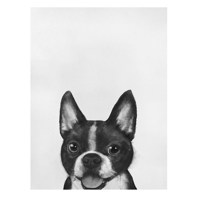Kunstdruck Leinwand Illustration Hund Boston Schwarz Weiß Malerei