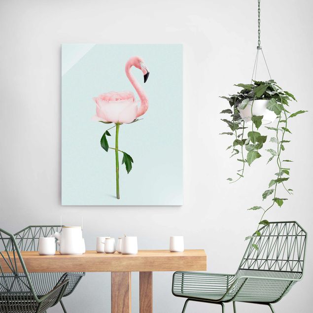 Wanddeko Küche Flamingo mit Rose