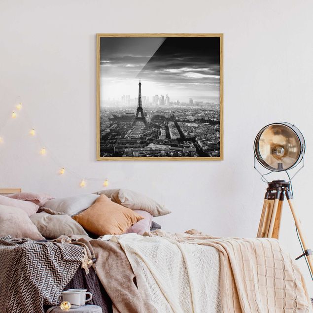 schwarz-weiß Bilder mit Rahmen Der Eiffelturm von Oben schwarz-weiß