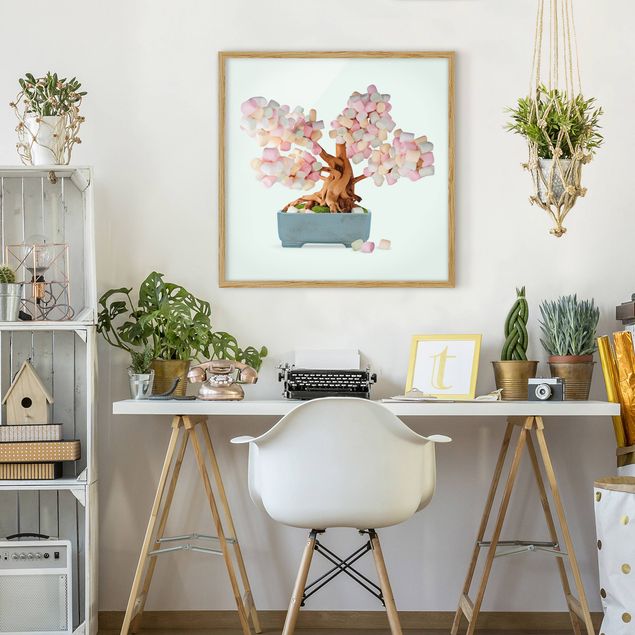 Blumenbilder mit Rahmen Bonsai mit Marshmallows