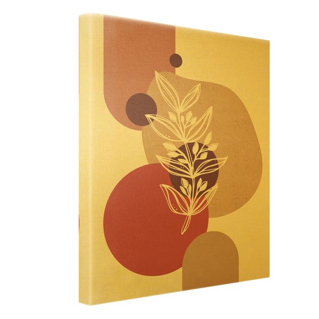 Leinwandbild Gold - Geometrische Formen - Blätter Pink Gold - Hochformat 4:3