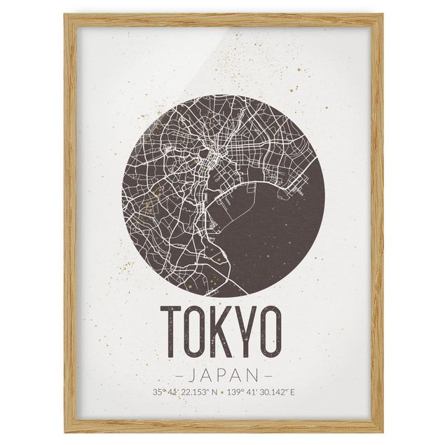 Gerahmte Bilder Sprüche Stadtplan Tokyo - Retro