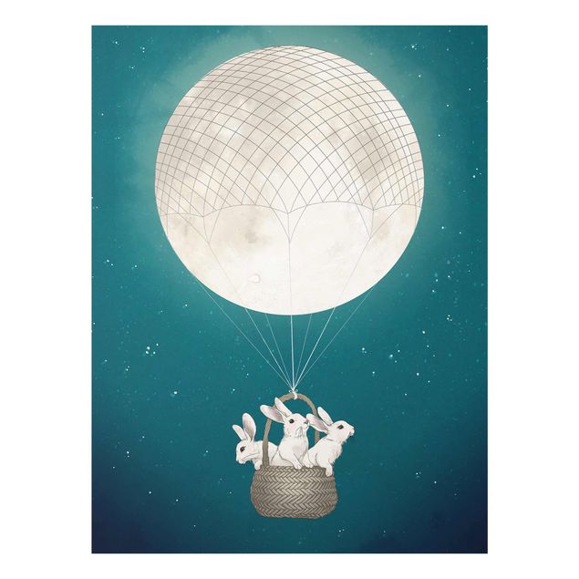 Wandbilder Modern Illustration Hasen Mond-Heißluftballon Sternenhimmel
