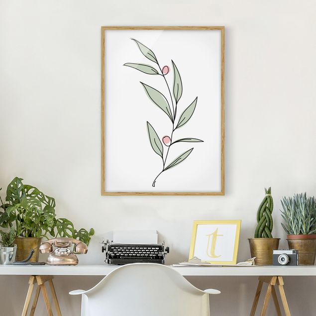 gerahmte Blumenbilder Zweig mit Beeren Line Art