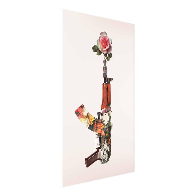 Glasbilder Blumen Waffe mit Rose
