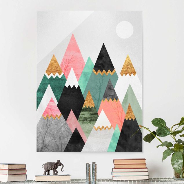 Wandbilder Kunstdrucke Dreieckige Berge mit Goldspitzen