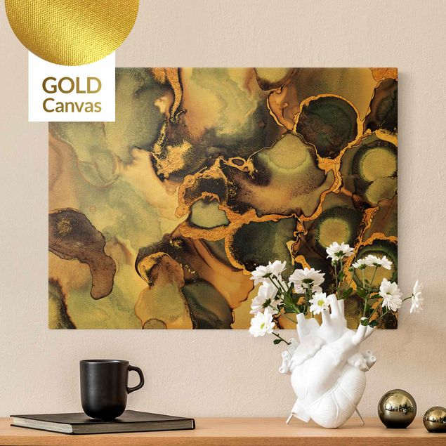 Kunstdruck Leinwand Marmor Aquarell mit Gold