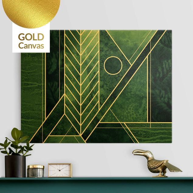 Leinwandbilder abstrakt Goldene Geometrie - Smaragd