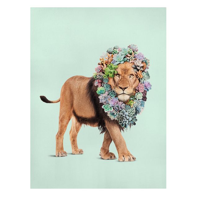 Kunstdrucke auf Leinwand Löwe mit Sukkulenten