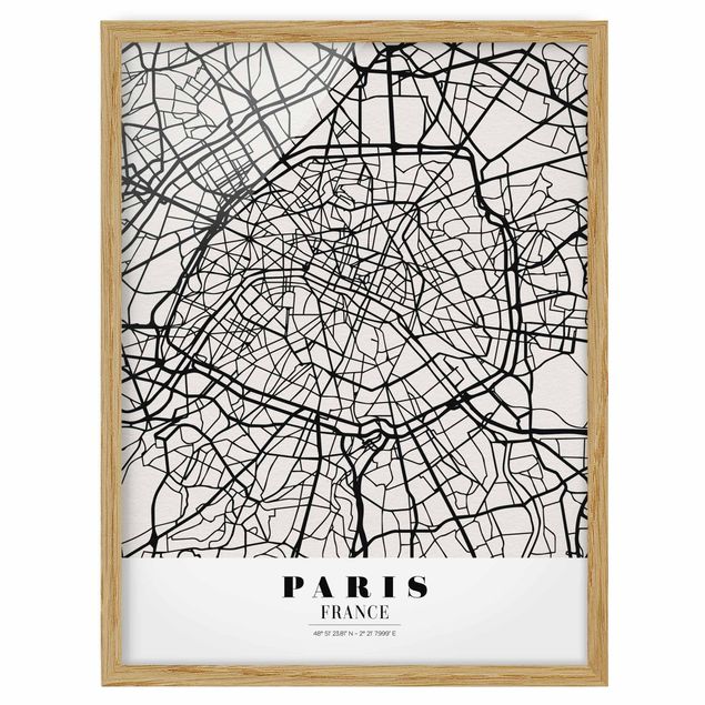 Gerahmte Bilder Sprüche Stadtplan Paris - Klassik