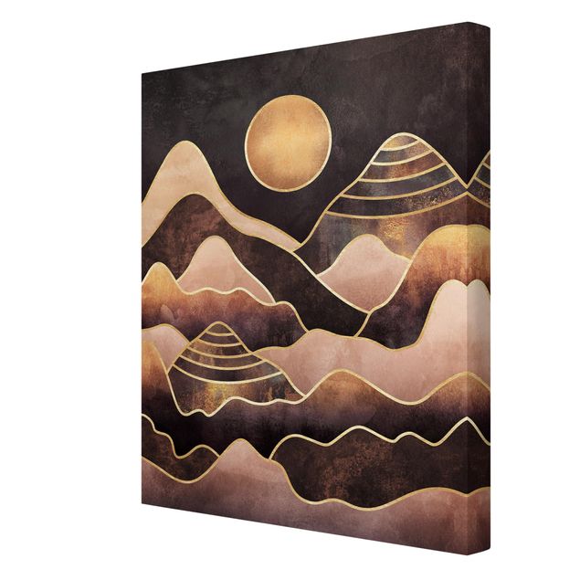 Kunstdruck Leinwand Goldene Sonne abstrakte Berge