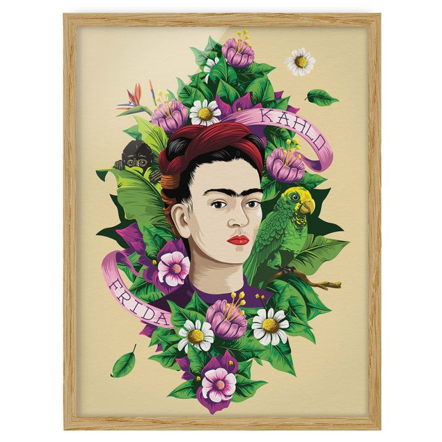 Wandbilder Floral Frida Kahlo - Frida, Äffchen und Papagei