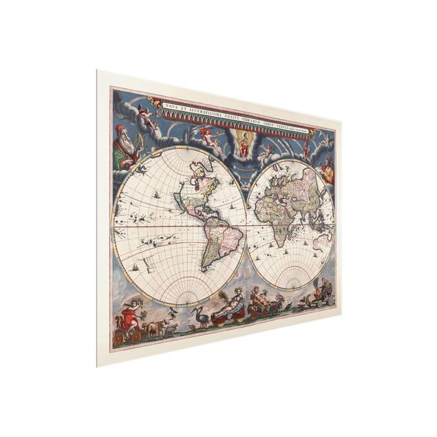 Wandbilder Retro Historische Weltkarte Nova et Accuratissima von 1664