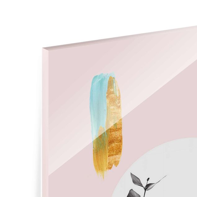Glasbilder Abstraktes Pastell mit Blätter und Punkten
