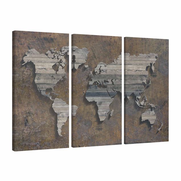 Weltkarte Leinwandbild Holz Rost Weltkarte
