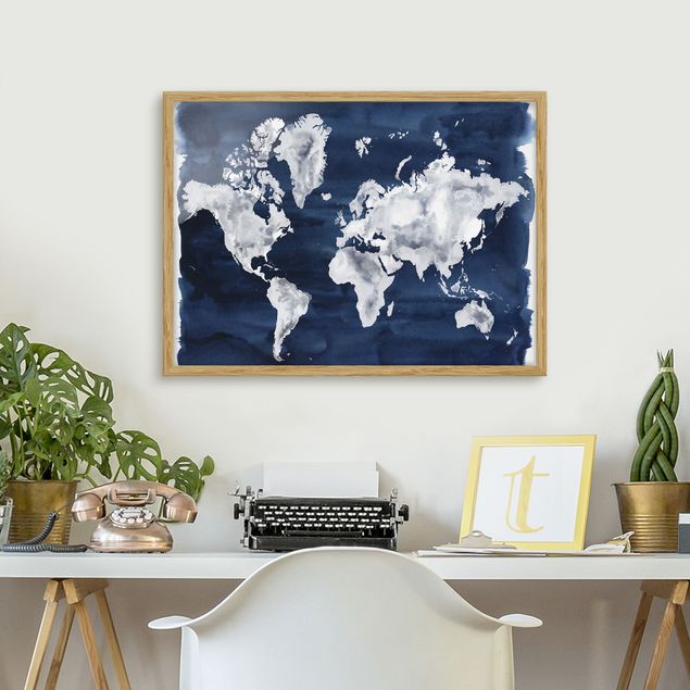Weltkarte mit Bilderrahmen Wasser-Weltkarte dunkel