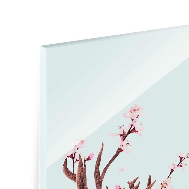 Wandbilder Türkis Hirsch mit Kirschblüten