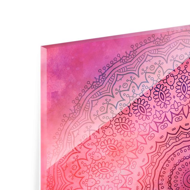 Glas Wandbilder Aquarell Mandala Pink Violett