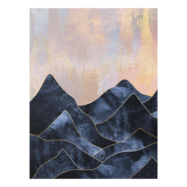 abstrakte Glasbilder Goldene Dämmerung über Gebirge