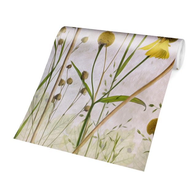 Fototapete beige Allium und Helenium Illustration