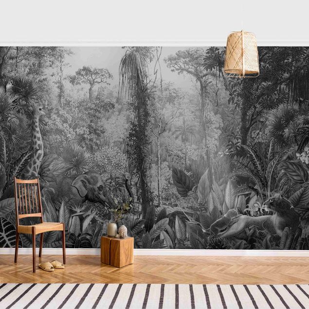 Wanddeko Küche Antiker Dschungel Schwarz Weiß