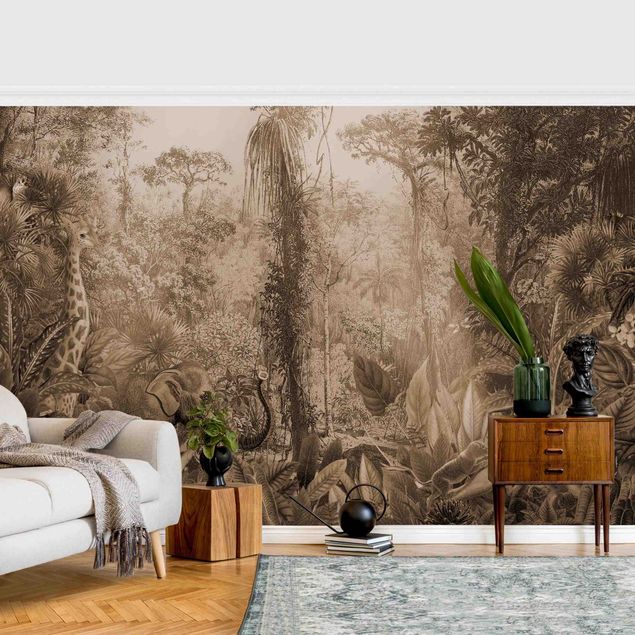 Wanddeko Küche Antiker Dschungel Sepia