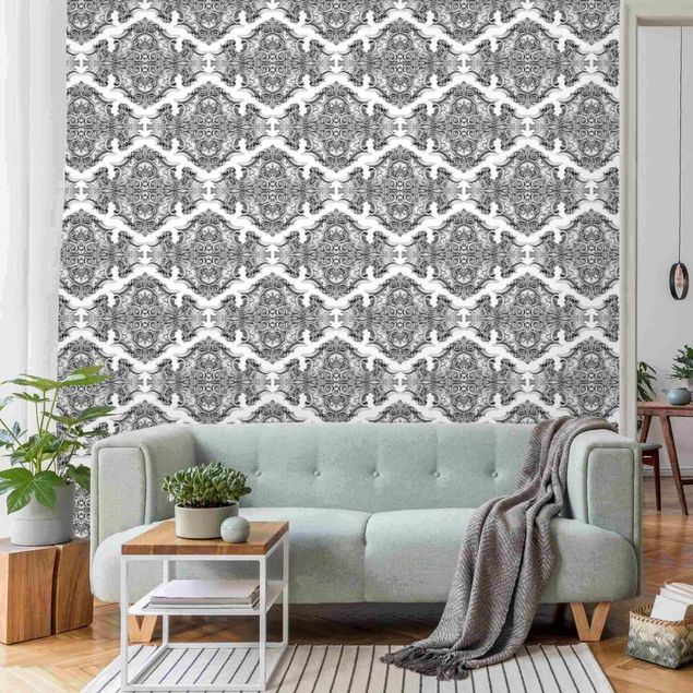 Tapete mit Ornamenten Aquarell Barock Muster mit Ornamenten in Grau