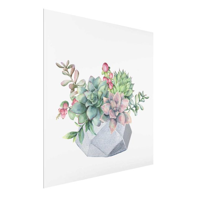 Wandbilder Blumen Aquarell Sukkulenten Illustration