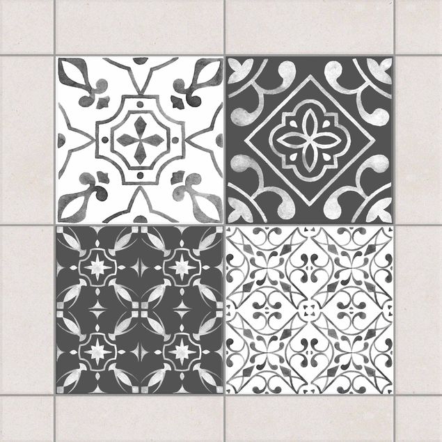 Küchen Deko Aquarell Muster Grau Weiß No.3