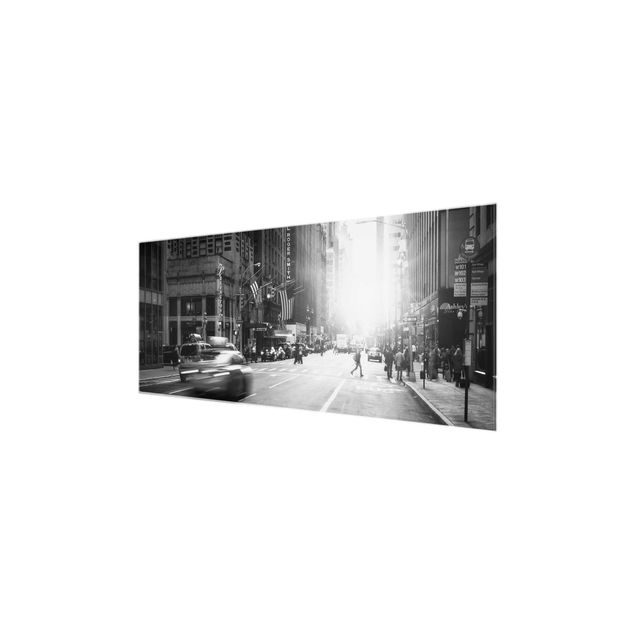 schwarz weiß Glasbilder Lebhaftes New York