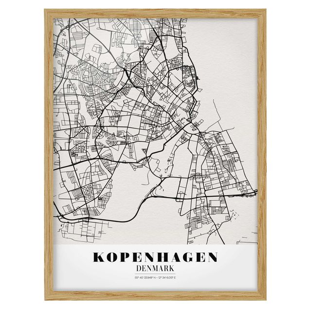 Weltkarte mit Bilderrahmen Stadtplan Kopenhagen - Klassik